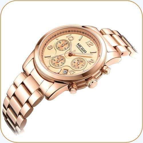 Megir 2057L  -Quality Ladies Solid Sturdy Chronograph Watch * Rose Gold~ 6 Hands