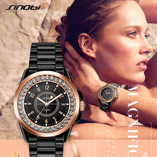 -***$59* --***LADIES **SWAROVSKI CRYSTAL ENCRUSTED ~SINOBI~BLACK&GOLD  QUARTZ Watch -
