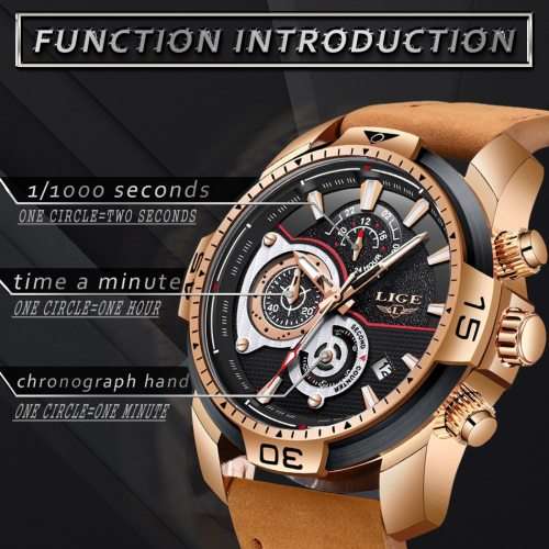 BIG DIAL *-  Relogio Masculion* DEEP DISH* LIGE 9892 Top Luxury *6 Hands* Chronograph Watch Men*