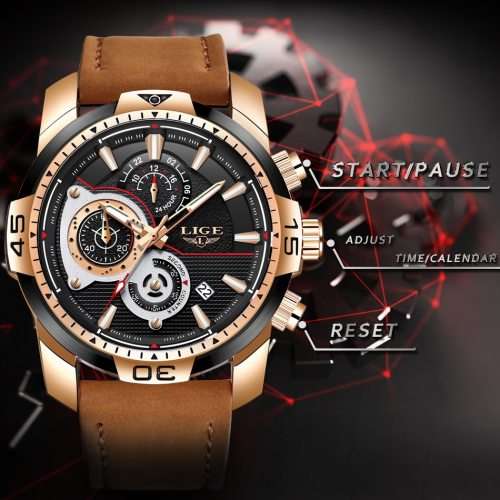 BIG DIAL *-  Relogio Masculion* DEEP DISH* LIGE 9892 Top Luxury *6 Hands* Chronograph Watch Men*