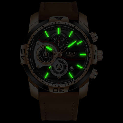 BIG DIAL *-  Relogio Masculion* DEEP DISH* LIGE 9892 Top Luxury *6 Hands* Chronograph Watch Men*