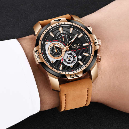 BIG DIAL *-  Relogio Masculion* DEEP DISH* LIGE 9892 Top Luxury *6 Hands* Chronograph Watch Men*