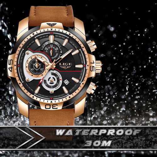 BIG DIAL *-  Relogio Masculion* DEEP DISH* LIGE 9892 Top Luxury *6 Hands* Chronograph Watch Men*