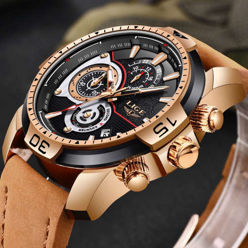 BIG DIAL *-  Relogio Masculion* DEEP DISH* LIGE 9892 Top Luxury *6 Hands* Chronograph Watch Men*