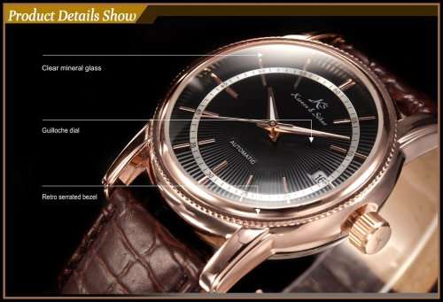 *KS Imperial*  Black Dial* Rose Gold Case Automatic Mechanical Mens **Analog Wrist Watch*FULL HOUSE!
