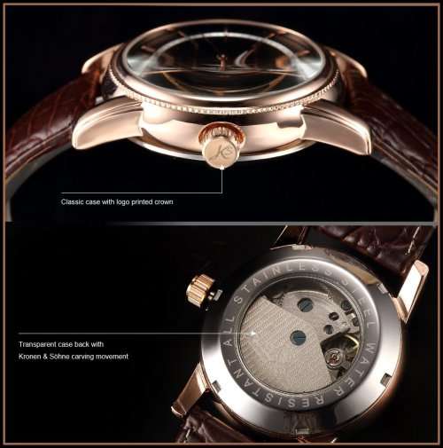 *KS Imperial*  Black Dial* Rose Gold Case Automatic Mechanical Mens **Analog Wrist Watch*FULL HOUSE!