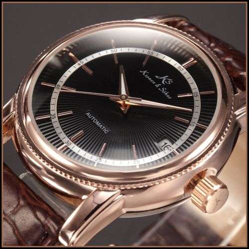*KS Imperial*  Black Dial* Rose Gold Case Automatic Mechanical Mens **Analog Wrist Watch*FULL HOUSE!