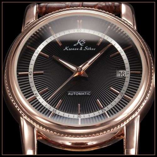 *KS Imperial*  Black Dial* Rose Gold Case Automatic Mechanical Mens **Analog Wrist Watch*FULL HOUSE!