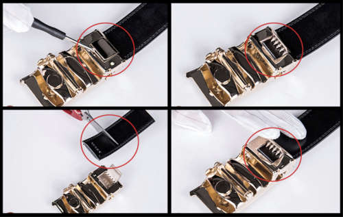 ** Men * Designer Black Buckle Black Leather Automatic Waist Belt