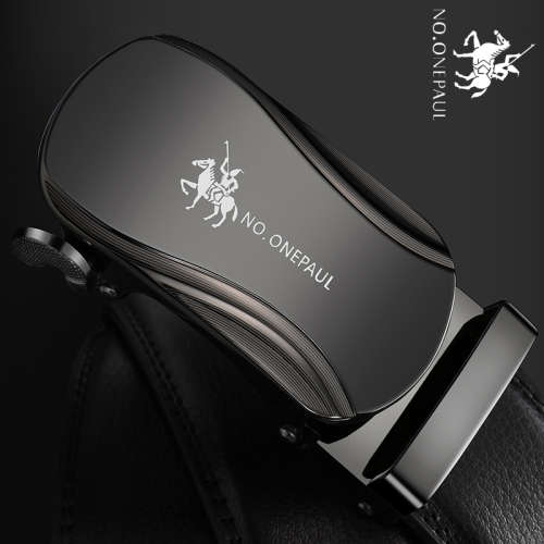 ** Men * Designer Black Buckle Black Leather Automatic Waist Belt