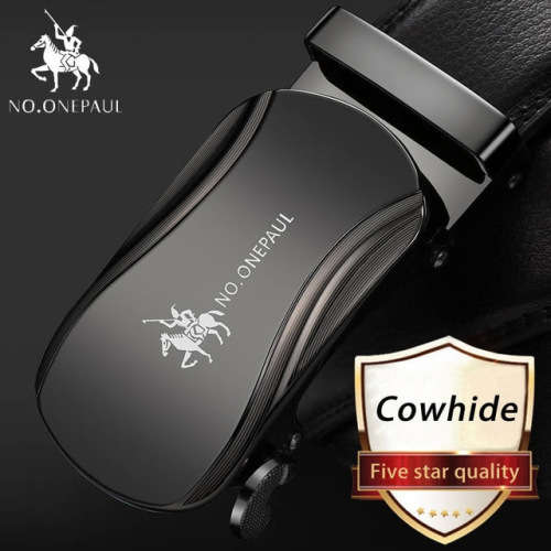 ** Men * Designer Black Buckle Black Leather Automatic Waist Belt