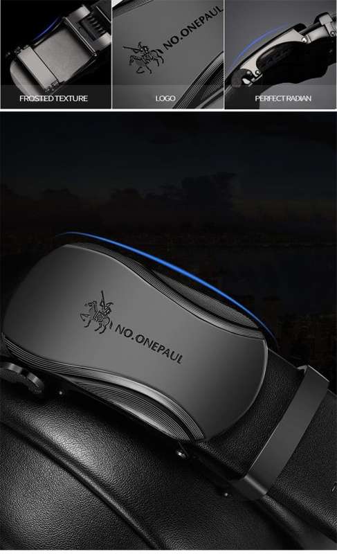 ** Men * Designer Black Buckle Black Leather Automatic Waist Belt