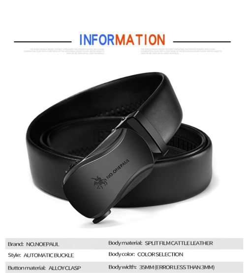 ** Men * Designer Black Buckle Black Leather Automatic Waist Belt
