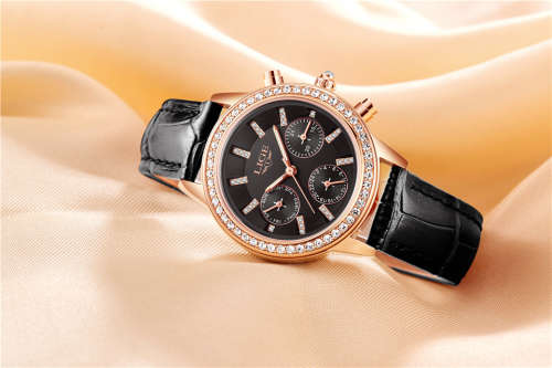 Lige 9812 - Ladies Lovely  Watch * 6 HANDS* Box,Book, & Papers **BLACK **