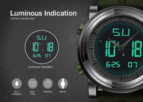 FREE SHIPPING**NEW SINOBI DUAL TIME CHRONOGRAPH MENS SILICONE STRAP WATCH* GREEN*