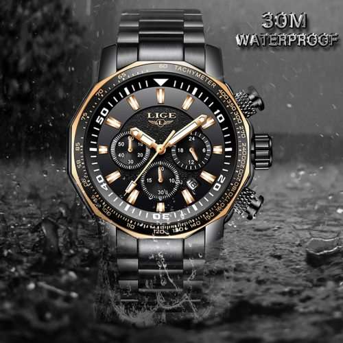 ** BIG,HEAVY-  ALL STEEL,* DEEP DISH* LIGE *FLAGSHIP 9871 *6 Hands* Chronograph Watch * FULL HOUSE !
