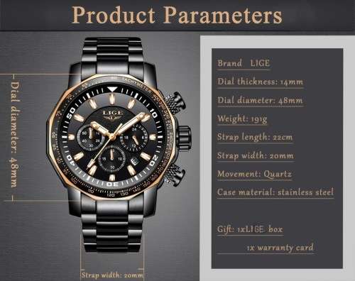 ** BIG,HEAVY-  ALL STEEL,* DEEP DISH* LIGE *FLAGSHIP 9871 *6 Hands* Chronograph Watch * FULL HOUSE !