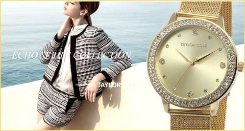 From UK ** Magnifisant* Gold Taylor Cole Lady Georgeos Steel Band Bracelet Luxury Watch*