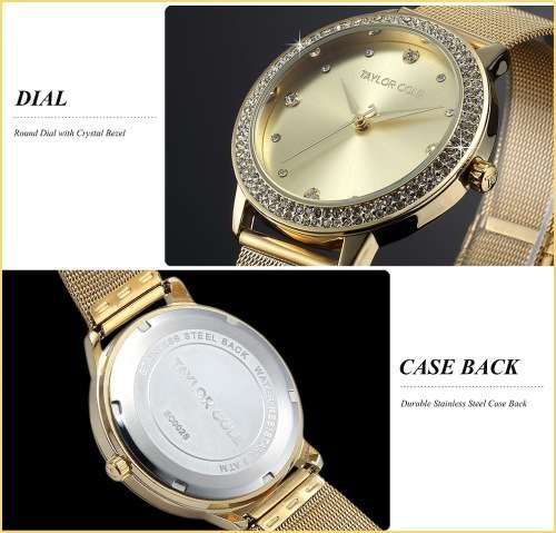 From UK ** Magnifisant* Gold Taylor Cole Lady Georgeos Steel Band Bracelet Luxury Watch*