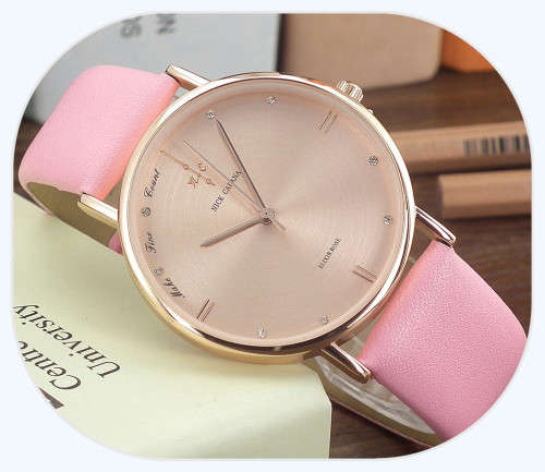 -$59-** BEAUTIFUL UNIQUE* Elixer Rose** Big RoseGold Dial Pink Leather Belt.