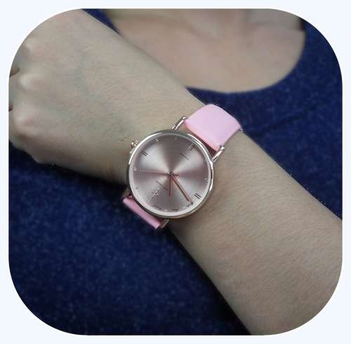 -$59-** BEAUTIFUL UNIQUE* Elixer Rose** Big RoseGold Dial Pink Leather Belt.