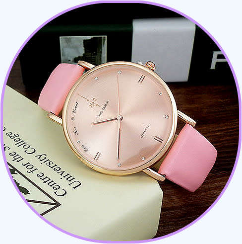 -$59-** BEAUTIFUL UNIQUE* Elixer Rose** Big RoseGold Dial Pink Leather Belt.