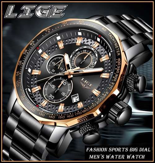 *BIG,HEAVY- FULL STEEL,* DEEP DISH* LIGE  9902 Quality*6 Hands* Chronograph Watch *FULL HOUSE!