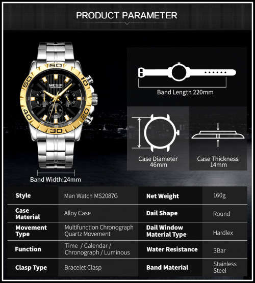 *** Megir (2087)  Brand** Top Watch* New Style  Big Luxury Men Quartz Watch CHRONOGRAPH * 6 HANDS *