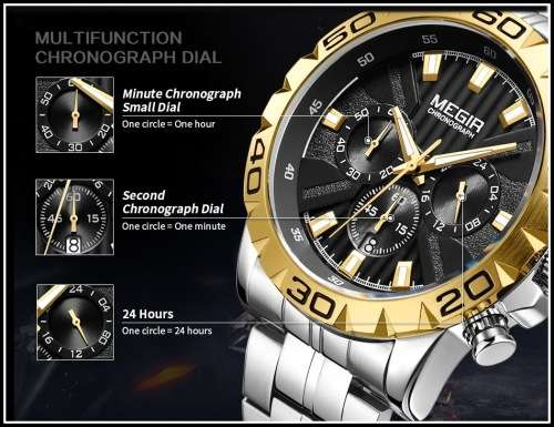 *** Megir (2087)  Brand** Top Watch* New Style  Big Luxury Men Quartz Watch CHRONOGRAPH * 6 HANDS *