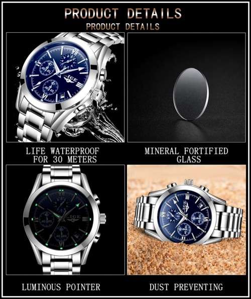 ** CLASSIC -  Relogio Masculion LIGE 9839 Top Luxury Full Steel *6 Hands* Chronograph Watch Men