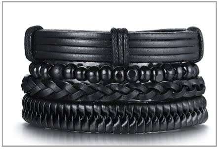 ** Men * Designer Black 4 Piece PU Leather Bracelet.*