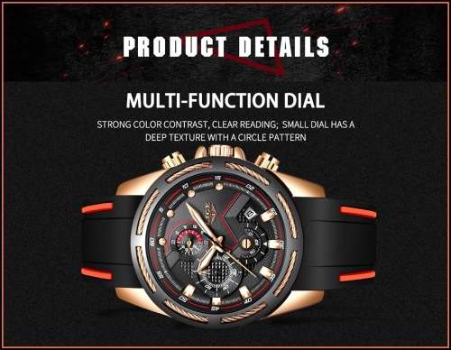 ** -SPORT*  LIGE 9957-* Luxury Visual Impact *6 Hands* Chronograph Watch Men -
