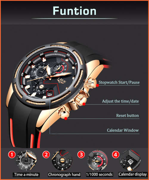 ** -SPORT*  LIGE 9957-* Luxury Visual Impact *6 Hands* Chronograph Watch Men -