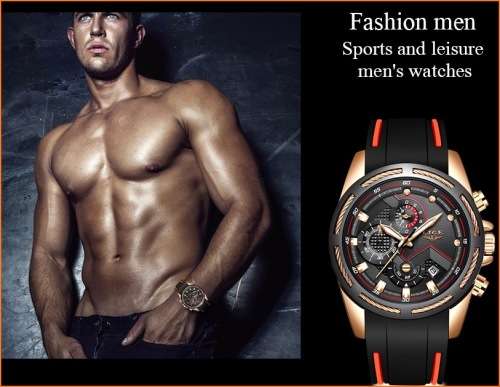 ** -SPORT*  LIGE 9957-* Luxury Visual Impact *6 Hands* Chronograph Watch Men -