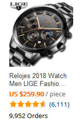 *FREE SHIPPING- *Moon Phase* LIGE 9877-* All Steel *6 Hands*Subtle Blue Dial Chronograph Watch-
