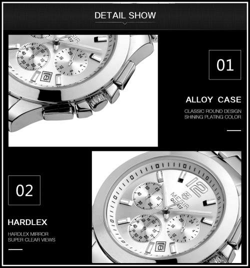 Megir 5006L  -Quality Ladies Solid Sturdy Chronograph Watch * Silver~ 6 Hands
