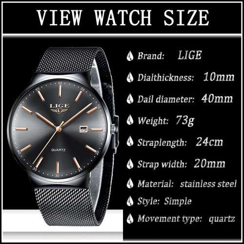 ** CLASSIC ~ Modern Trendy * BIG DIAL* LIGE 9903- All Steel *BOX,BOOK & PAPERS