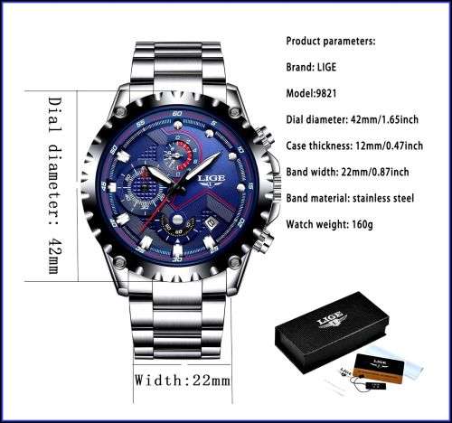 ** CLASSIC -  Relogio Masculion LIGE 9821-*Top Luxury Full Steel *6 Hands-* Chronograph Watch