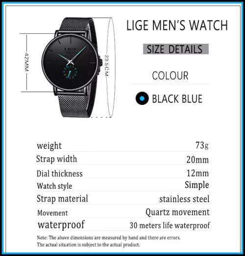 *LIGE 9915 Slimline Simple Watch Men Quartz Clock with Quality!* Will not Fade or Rust