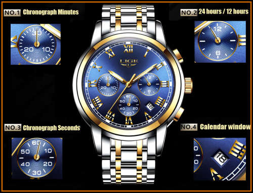 ** CLASSIC -  Relogio Masculion LIGE 9810*  Luxury * FULL* Steel *6 Hands* Chronograph Watch Men