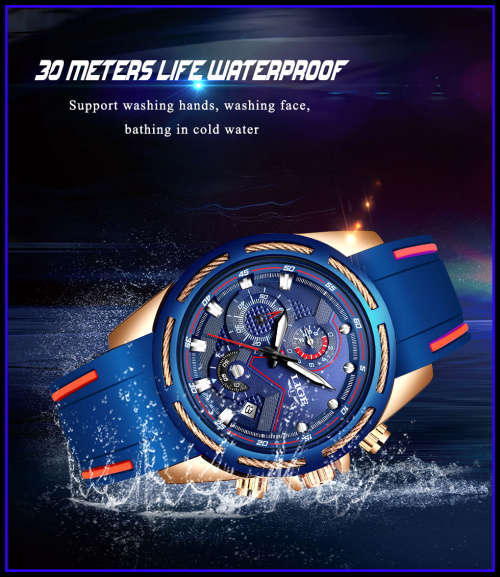 ** -SPORT*  LIGE 9957-* Luxury Visual Impact *6 Hands* Chronograph Watch Men