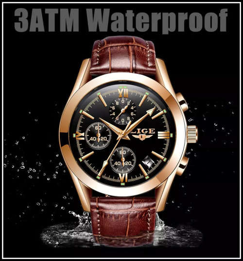 ** CLASSIC -  Relogio Masculion LIGE 9839-* Luxury Leather Band *6 Hands-* Chronograph Watch~