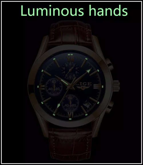 ** CLASSIC -  Relogio Masculion LIGE 9839-* Luxury Leather Band *6 Hands-* Chronograph Watch~