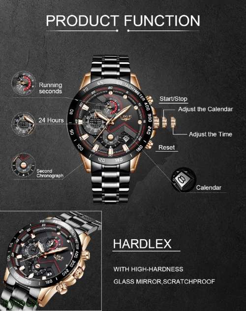 Musculine Business Men LIGE 9982  Luxury * FULL* Steel *6 Hands* Chronograph Watch Men- FULL HOUSE*