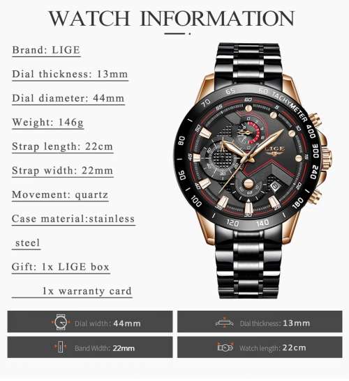 Musculine Business Men LIGE 9982  Luxury * FULL* Steel *6 Hands* Chronograph Watch Men- FULL HOUSE*