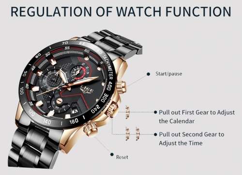 Musculine Business Men LIGE 9982  Luxury * FULL* Steel *6 Hands* Chronograph Watch Men- FULL HOUSE*