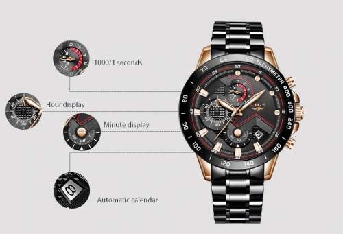 Musculine Business Men LIGE 9982  Luxury * FULL* Steel *6 Hands* Chronograph Watch Men- FULL HOUSE*