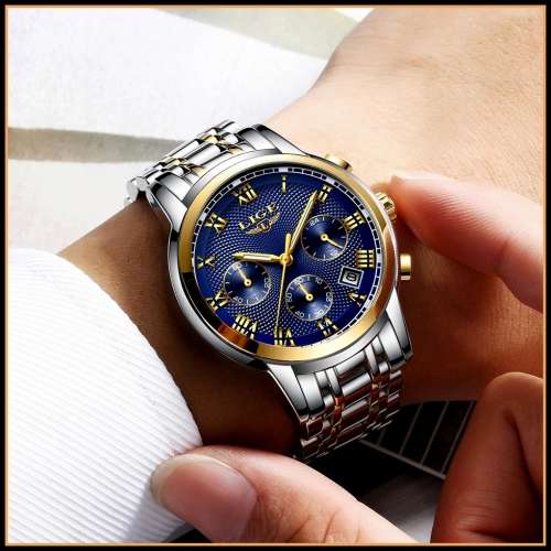 Refined* CLASSIC -Quality Built LIGE 9849 Top Luxury FULL Steel *6 Hands* Chronograph Watch
