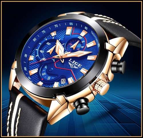 * CLASSIC -* DEEP DISH* LIGE 9869 Top Luxury *6 Hands* Chronograph Watch Men*