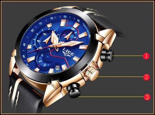 * CLASSIC -* DEEP DISH* LIGE 9869 Top Luxury *6 Hands* Chronograph Watch Men*